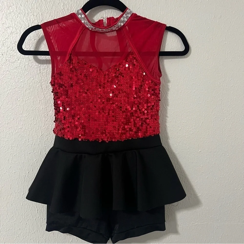 Weissman Tightrope Dance Costume LC Large (12-14) Vibrant Red and Classic Black